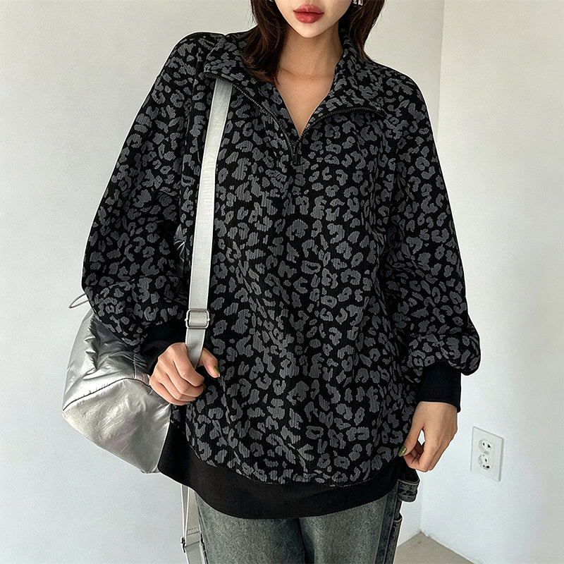 💖Black Friday Mega Deal – 50% off!💖 🐆 Bold Leopard Print, Easy Quarter-Zip Style | Women's Sweatshirt
