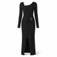 💃 Elegant Women's Long Sleeve Knit Dress 🍷 Figure-Flattering Irregular Neck Design