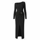 💃 Elegant Women's Long Sleeve Knit Dress 🍷 Figure-Flattering Irregular Neck Design