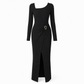 💃 Elegant Women's Long Sleeve Knit Dress 🍷 Figure-Flattering Irregular Neck Design