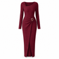 💃 Elegant Women's Long Sleeve Knit Dress 🍷 Figure-Flattering Irregular Neck Design