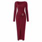 💃 Elegant Women's Long Sleeve Knit Dress 🍷 Figure-Flattering Irregular Neck Design