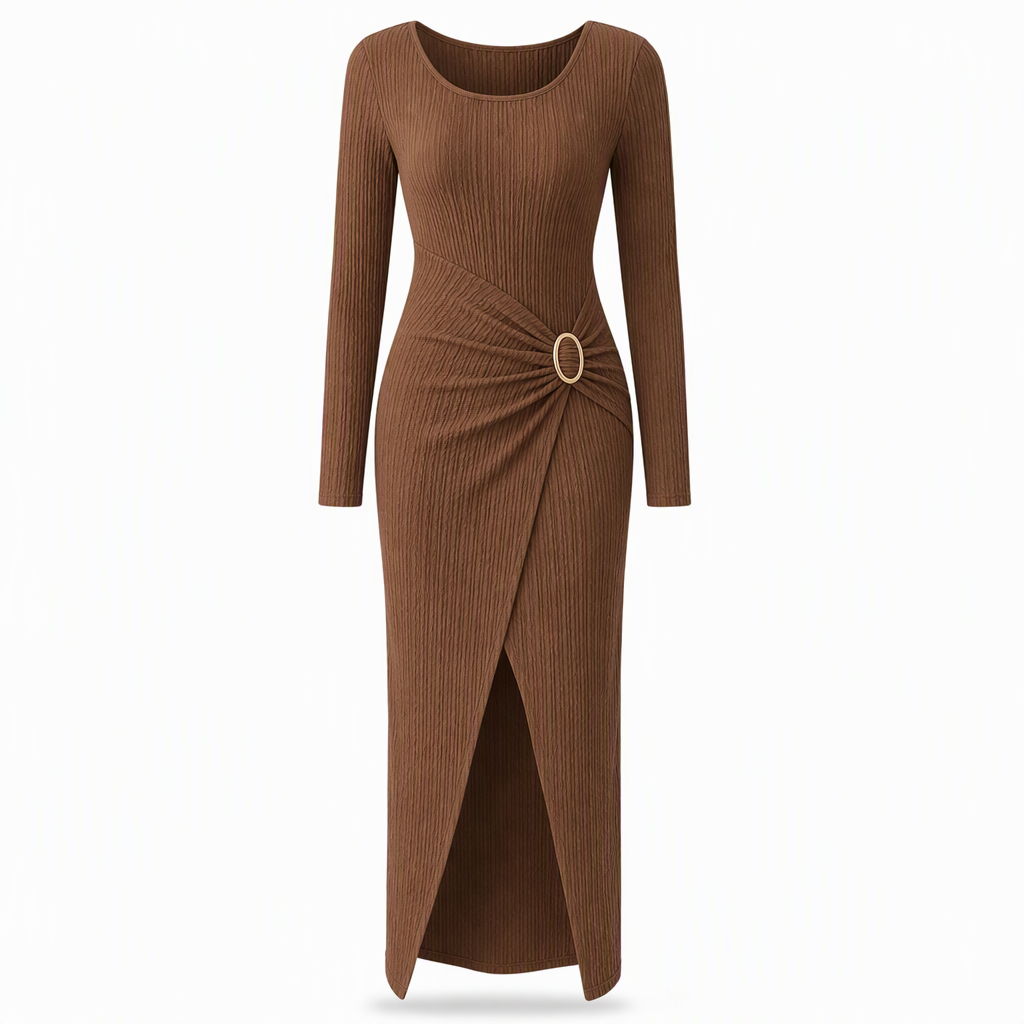 💃 Elegant Women's Long Sleeve Knit Dress 🍷 Figure-Flattering Irregular Neck Design
