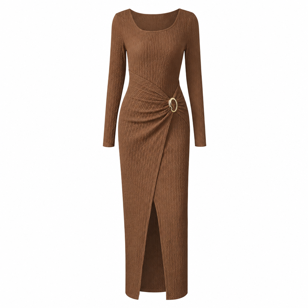 💃 Elegant Women's Long Sleeve Knit Dress 🍷 Figure-Flattering Irregular Neck Design