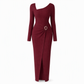 💃 Elegant Women's Long Sleeve Knit Dress 🍷 Figure-Flattering Irregular Neck Design