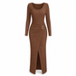 💃 Elegant Women's Long Sleeve Knit Dress 🍷 Figure-Flattering Irregular Neck Design
