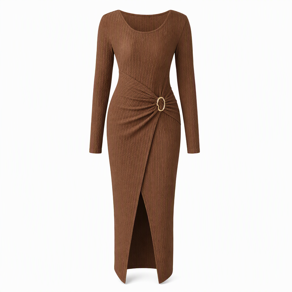 💃 Elegant Women's Long Sleeve Knit Dress 🍷 Figure-Flattering Irregular Neck Design