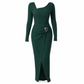 💃 Elegant Women's Long Sleeve Knit Dress 🍷 Figure-Flattering Irregular Neck Design
