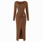 💃 Elegant Women's Long Sleeve Knit Dress 🍷 Figure-Flattering Irregular Neck Design