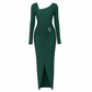 💃 Elegant Women's Long Sleeve Knit Dress 🍷 Figure-Flattering Irregular Neck Design