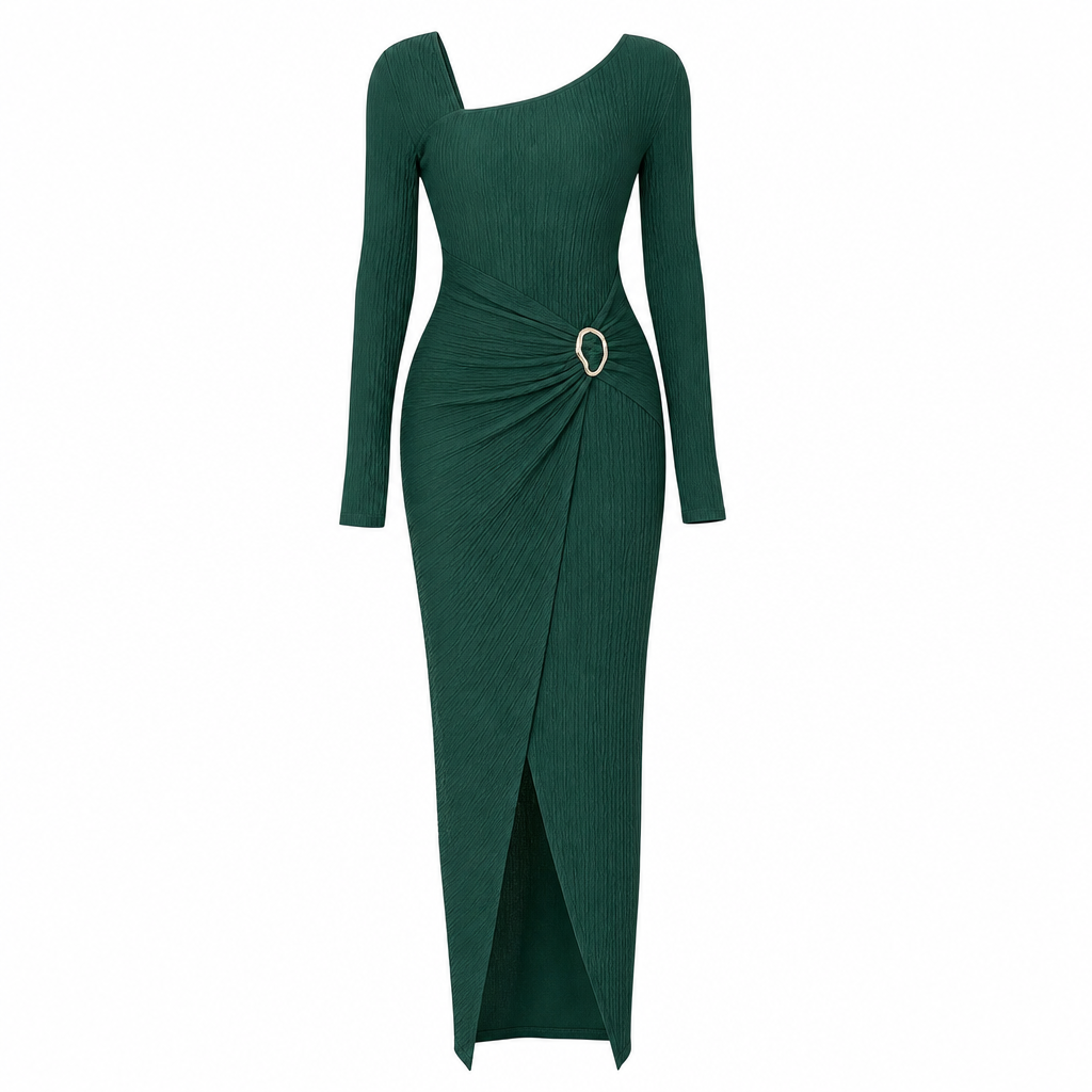 💃 Elegant Women's Long Sleeve Knit Dress 🍷 Figure-Flattering Irregular Neck Design