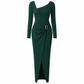 💃 Elegant Women's Long Sleeve Knit Dress 🍷 Figure-Flattering Irregular Neck Design