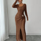 💃 Elegant Women's Long Sleeve Knit Dress 🍷 Figure-Flattering Irregular Neck Design
