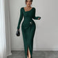 💃 Elegant Women's Long Sleeve Knit Dress 🍷 Figure-Flattering Irregular Neck Design