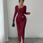💃 Elegant Women's Long Sleeve Knit Dress 🍷 Figure-Flattering Irregular Neck Design