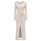 💃 Elegant Women's Long Sleeve Knit Dress 🍷 Figure-Flattering Irregular Neck Design
