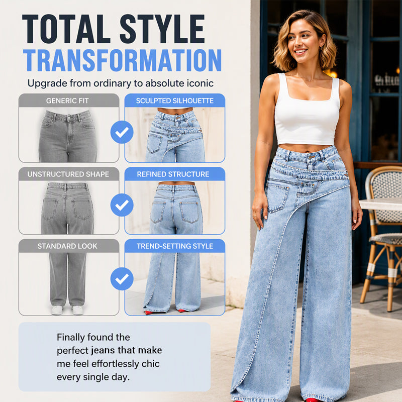 🔥HOT SALE 50% OFF👖🎁Women's Trendy Asymmetric Overlap Wide-Leg Jeans