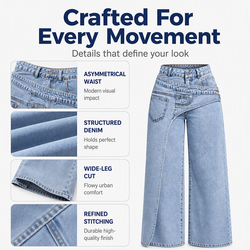 🔥HOT SALE 50% OFF👖🎁Women's Trendy Asymmetric Overlap Wide-Leg Jeans