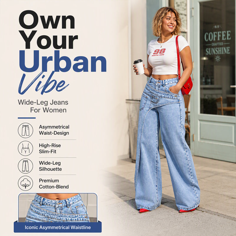 🔥HOT SALE 50% OFF👖🎁Women's Trendy Asymmetric Overlap Wide-Leg Jeans