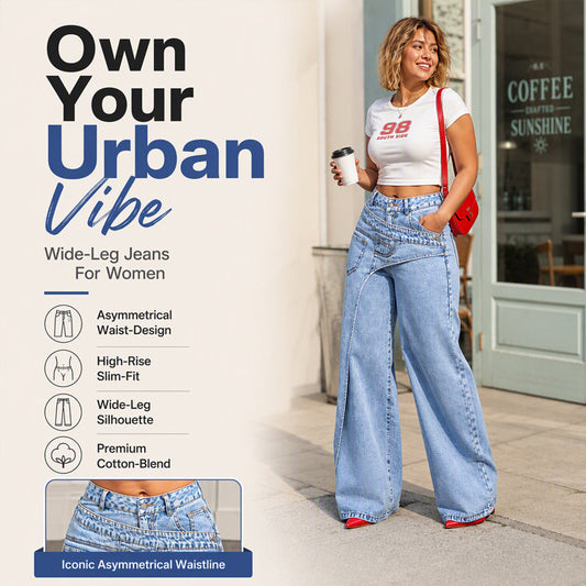 🔥HOT SALE 50% OFF👖🎁Women's Trendy Asymmetric Overlap Wide-Leg Jeans