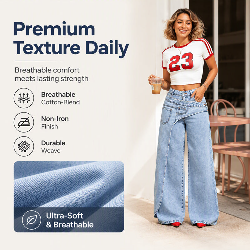 🔥HOT SALE 50% OFF👖🎁Women's Trendy Asymmetric Overlap Wide-Leg Jeans