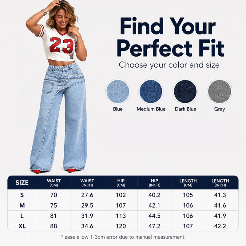 🔥HOT SALE 50% OFF👖🎁Women's Trendy Asymmetric Overlap Wide-Leg Jeans
