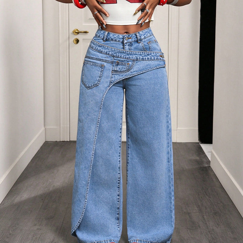 🔥HOT SALE 50% OFF👖🎁Women's Trendy Asymmetric Overlap Wide-Leg Jeans