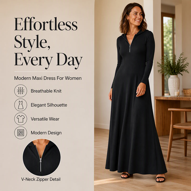 🖤Black Friday Sale:50% OFF🖤 Women's Ribbed Knit Hooded Maxi Dress