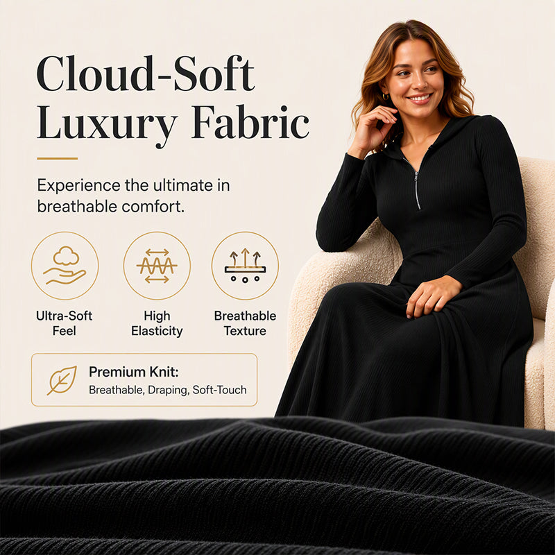 🖤Black Friday Sale:50% OFF🖤 Women's Ribbed Knit Hooded Maxi Dress