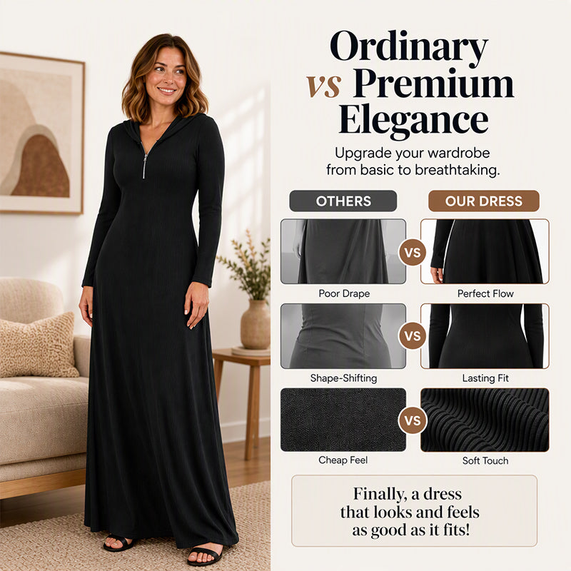 🖤Black Friday Sale:50% OFF🖤 Women's Ribbed Knit Hooded Maxi Dress