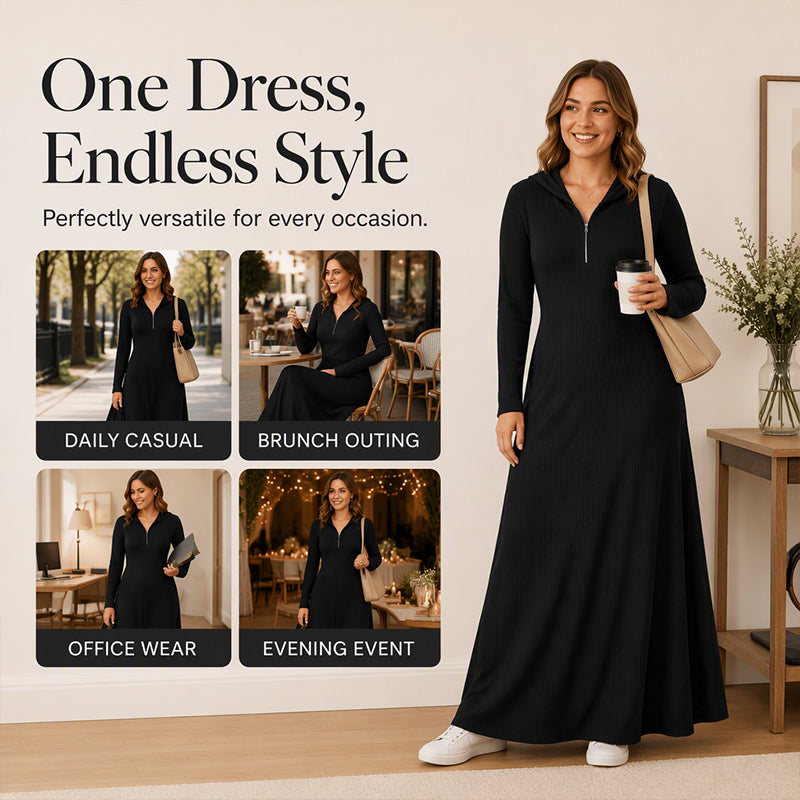 🖤Black Friday Sale:50% OFF🖤 Women's Ribbed Knit Hooded Maxi Dress