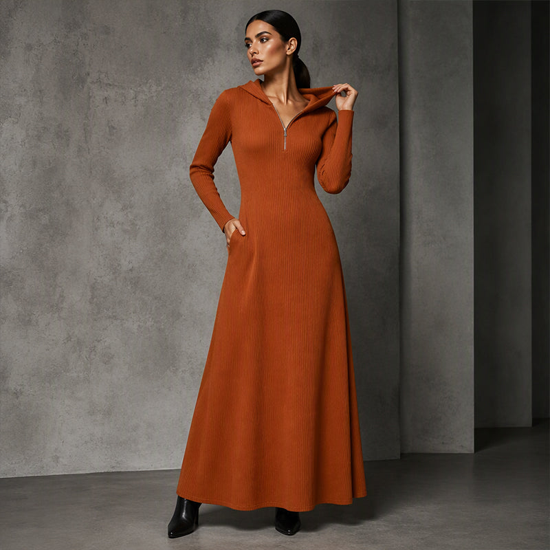 🖤Black Friday Sale:50% OFF🖤 Women's Ribbed Knit Hooded Maxi Dress