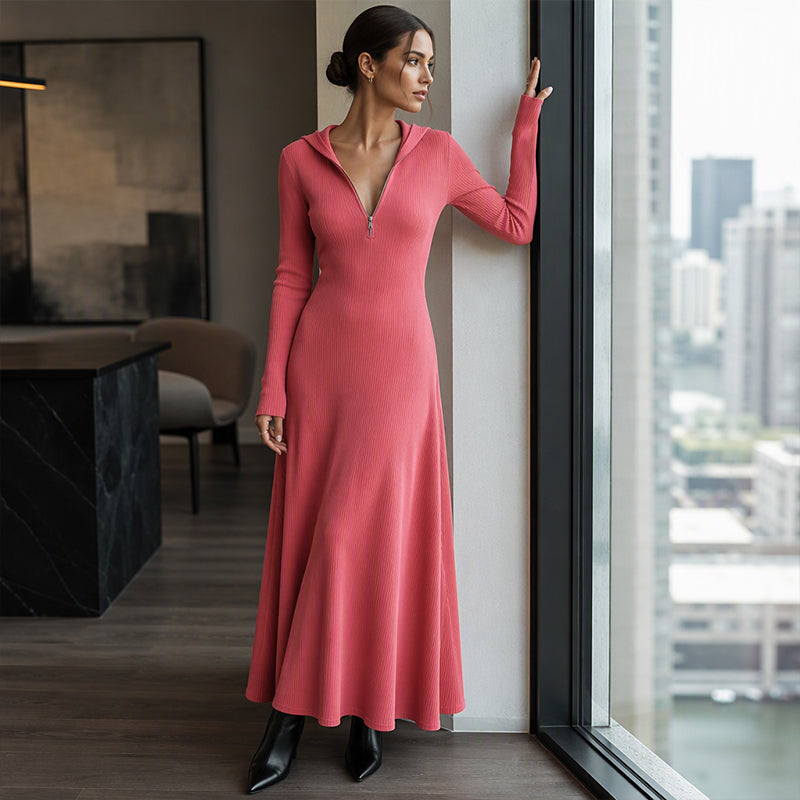 🖤Black Friday Sale:50% OFF🖤 Women's Ribbed Knit Hooded Maxi Dress