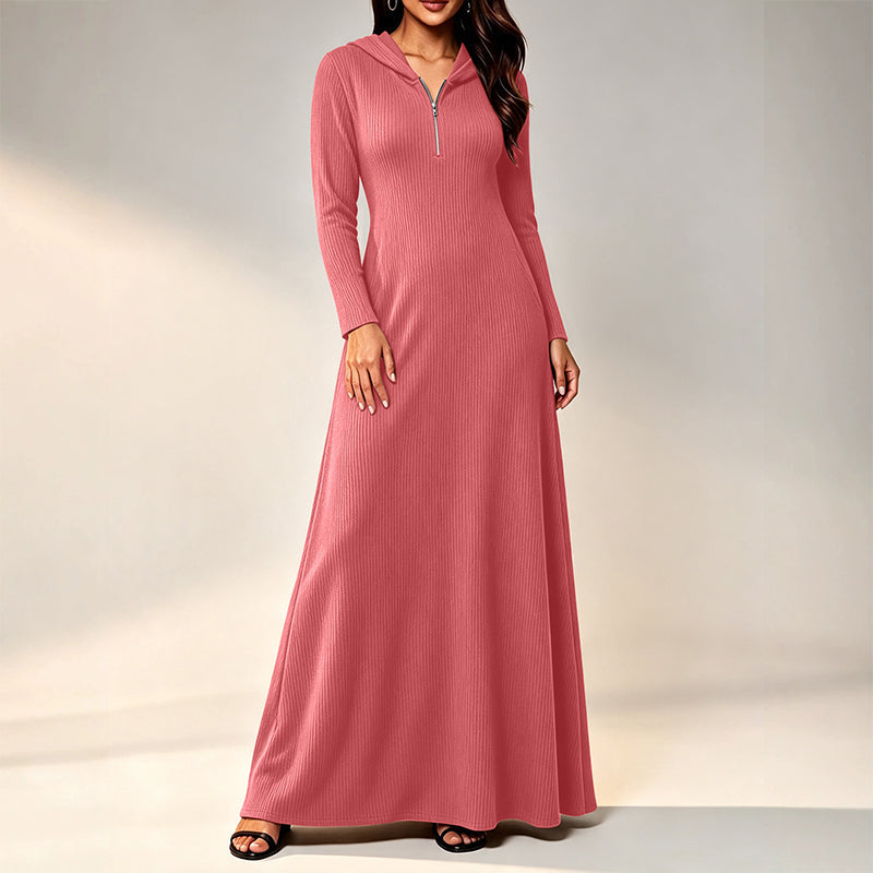 🖤Black Friday Sale:50% OFF🖤 Women's Ribbed Knit Hooded Maxi Dress