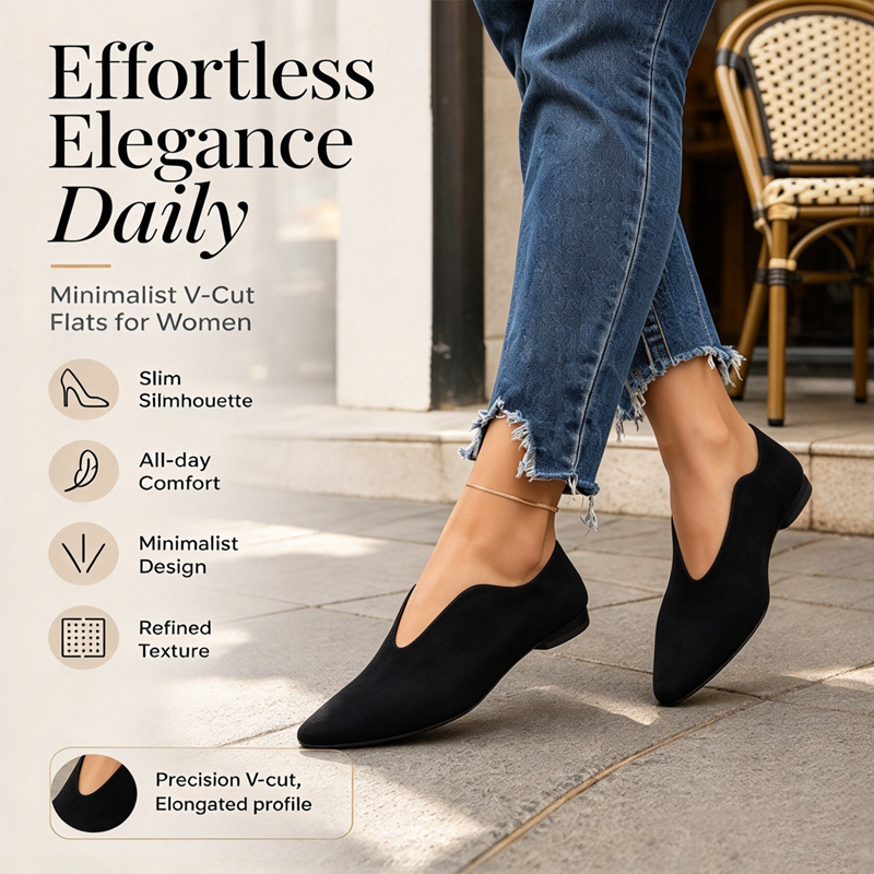 🖤Black Friday Sale:50% OFF🖤 Women's Pointed Toe V-Cut Flat Shoes 👠 Elegant Slip-On Loafers for Everyday Style