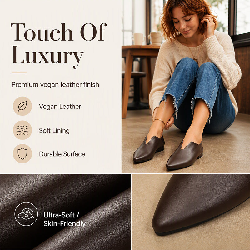 🖤Black Friday Sale:50% OFF🖤 Women's Pointed Toe V-Cut Flat Shoes 👠 Elegant Slip-On Loafers for Everyday Style