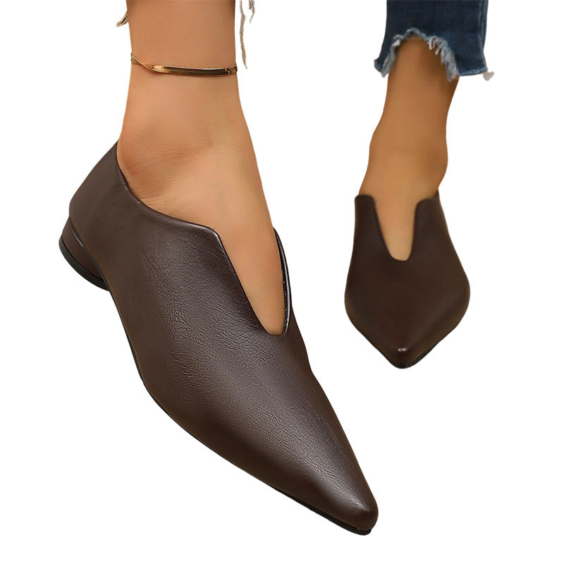 🖤Black Friday Sale:50% OFF🖤 Women's Pointed Toe V-Cut Flat Shoes 👠 Elegant Slip-On Loafers for Everyday Style