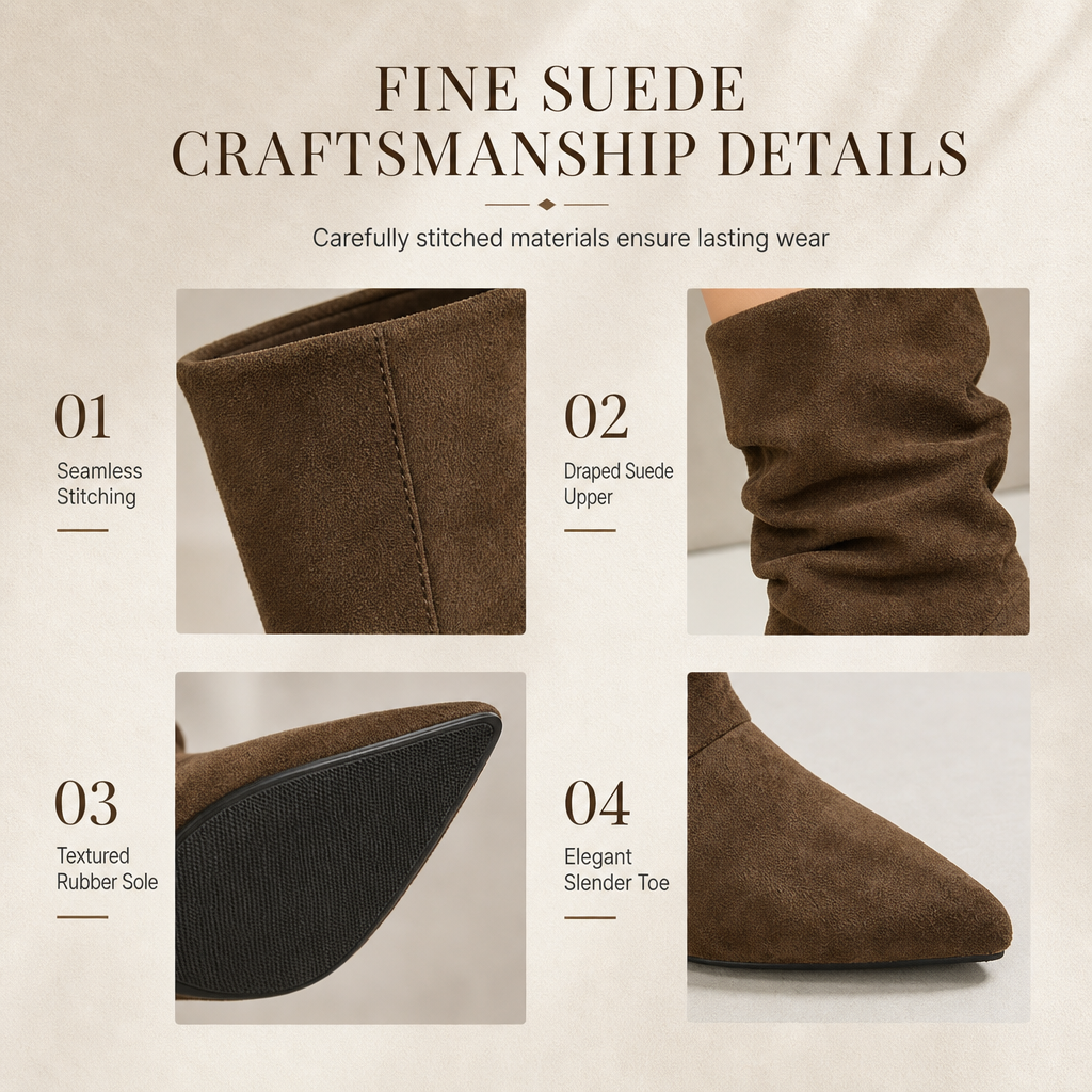 👢 Women's Suede Pointed Toe Kitten Heel Ankle Boots✨Elegant Slouchy Style