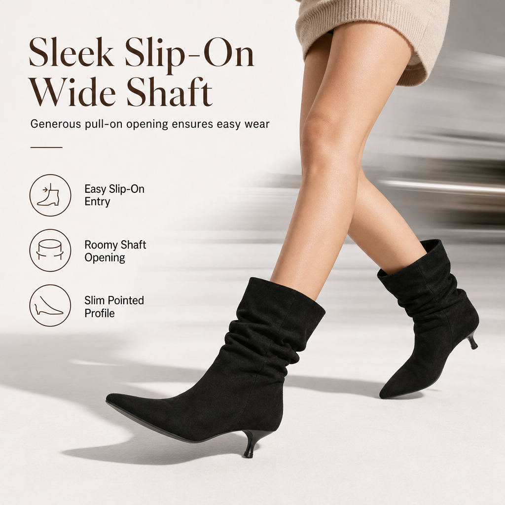 👢 Women's Suede Pointed Toe Kitten Heel Ankle Boots✨Elegant Slouchy Style