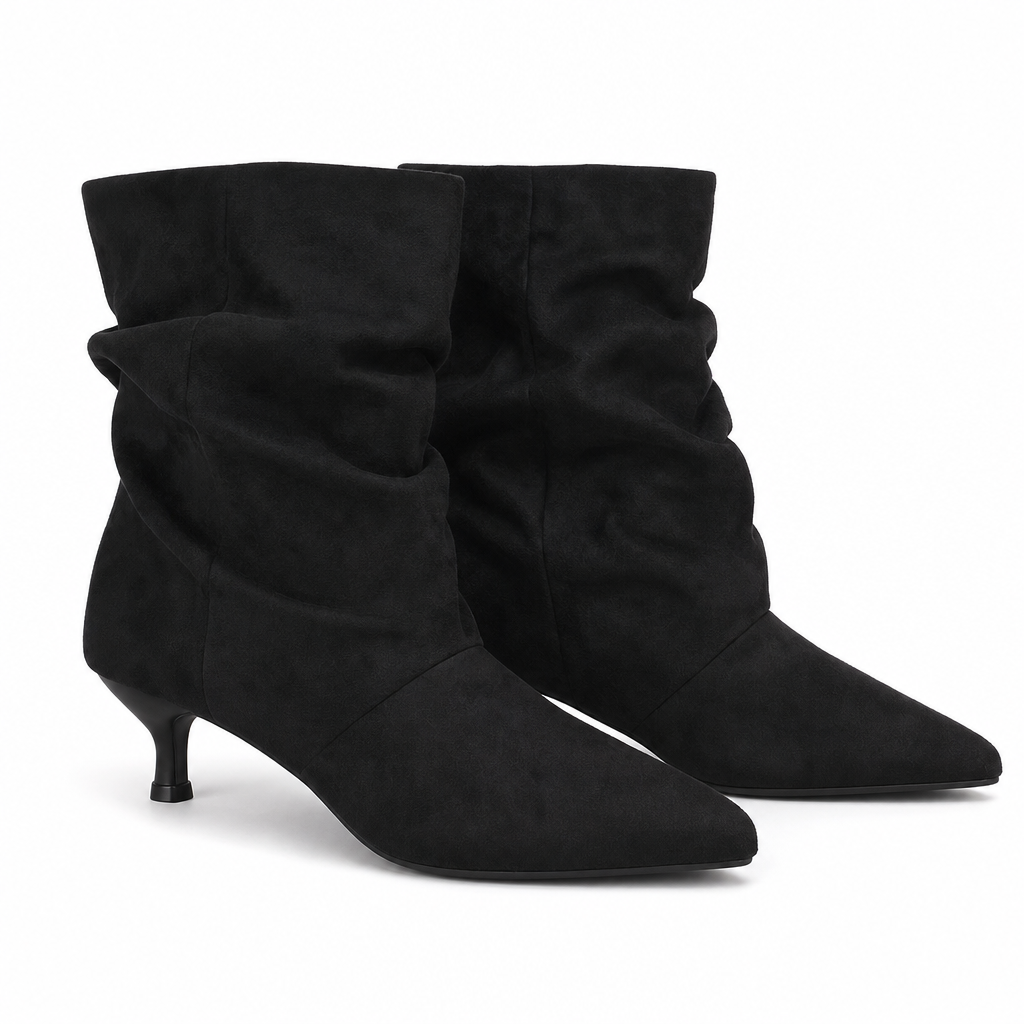 👢 Women's Suede Pointed Toe Kitten Heel Ankle Boots✨Elegant Slouchy Style