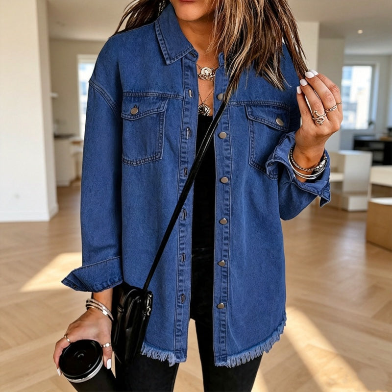 💖Black Friday Mega Deal – 50% off!💖 👚Women's Raw Edge Ripped Denim Jacket – Street Fashion, Multiple Pockets & Easy to Pair ✨