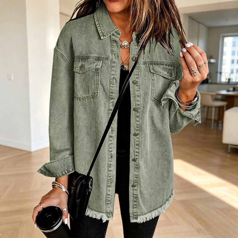 💖Black Friday Mega Deal – 50% off!💖 👚Women's Raw Edge Ripped Denim Jacket – Street Fashion, Multiple Pockets & Easy to Pair ✨