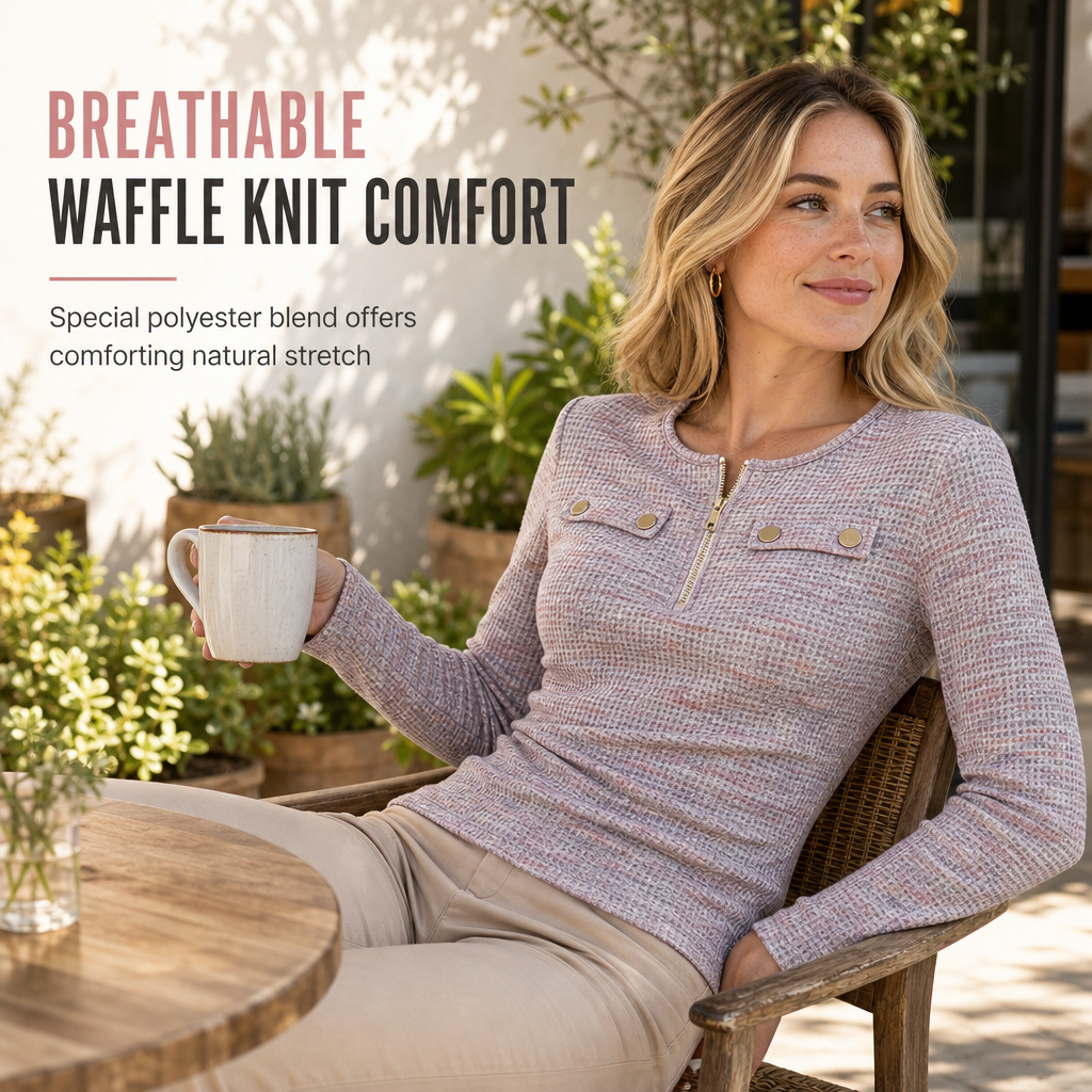 💖Black Friday Mega Deal – 50% off!💖🌸Women's Long Sleeve V-Neck Half Zip Knit Top