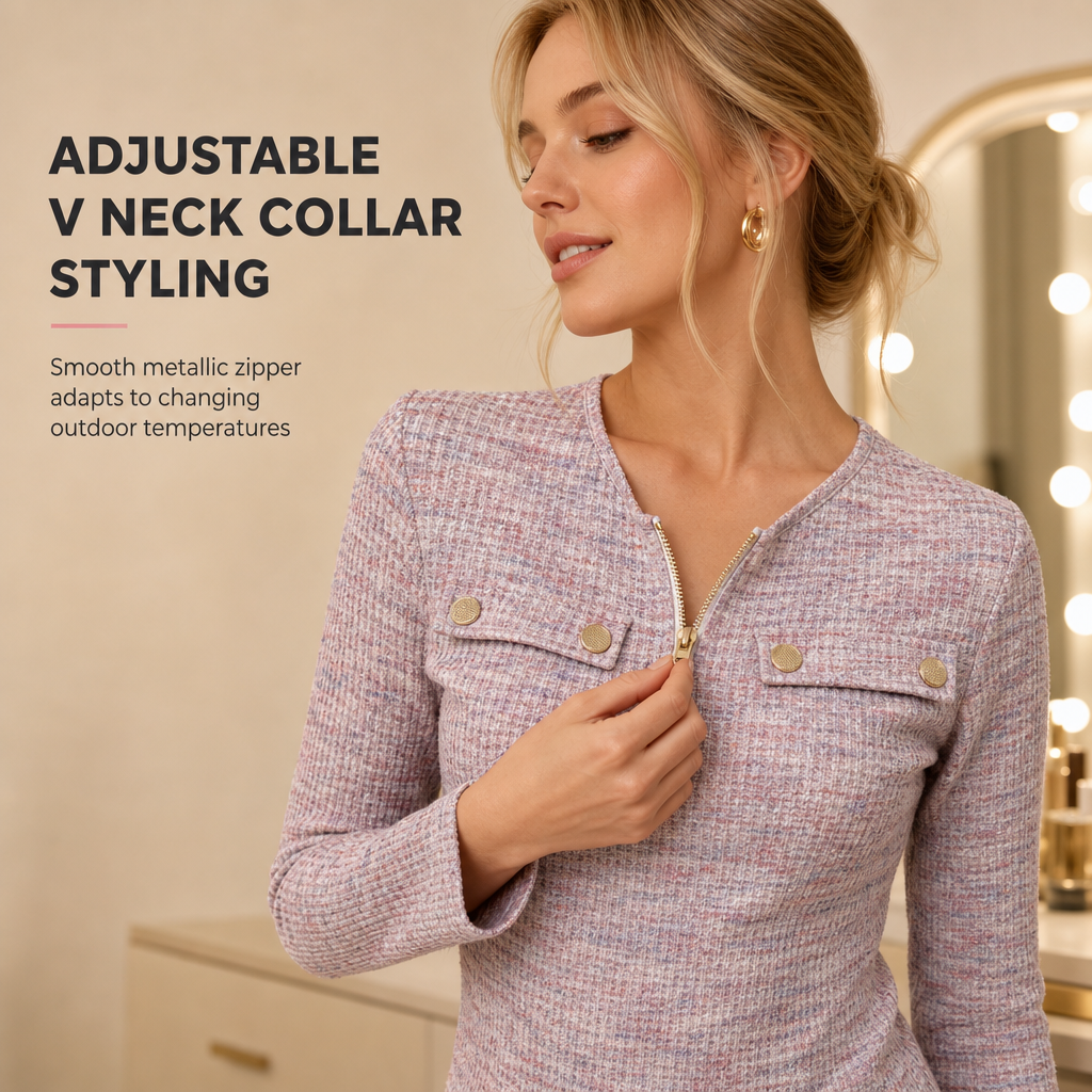 💖Black Friday Mega Deal – 50% off!💖🌸Women's Long Sleeve V-Neck Half Zip Knit Top