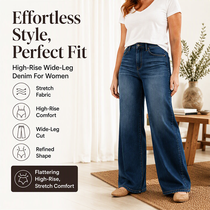 🖤Black Friday Sale:50% OFF🖤🌸💖Women's High-Rise Wide-Leg Stretch Jeans