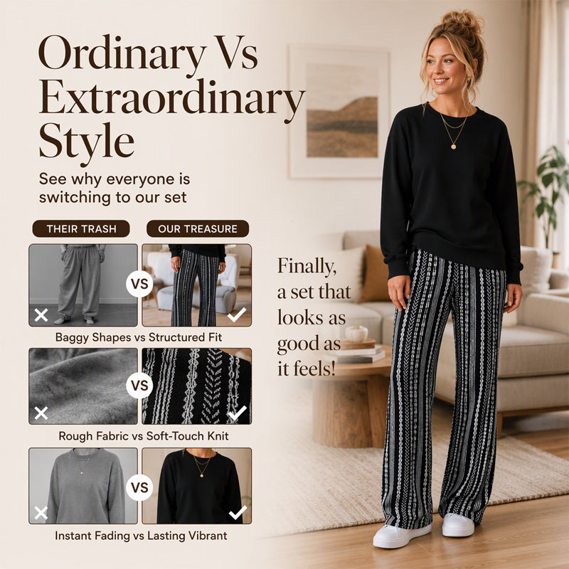 🖤Black Friday Sale:50% OFF🖤 Women's Casual Crewneck Top & Printed Pants Set