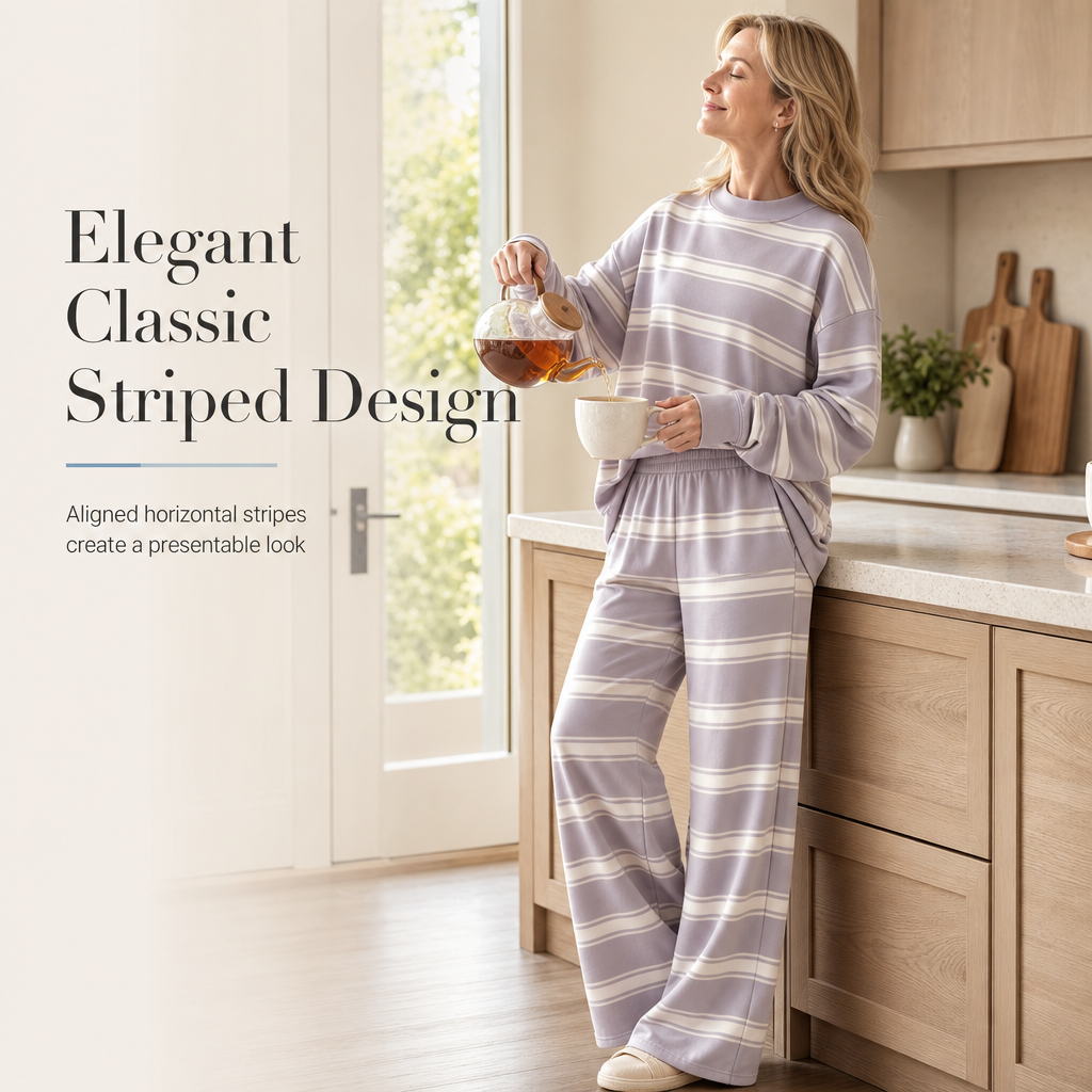 💖Black Friday Mega Deal – 50% off!💖Womens Casual Long Sleeve Top and Pants Two Piece Set Fashion Striped Lounge Set
