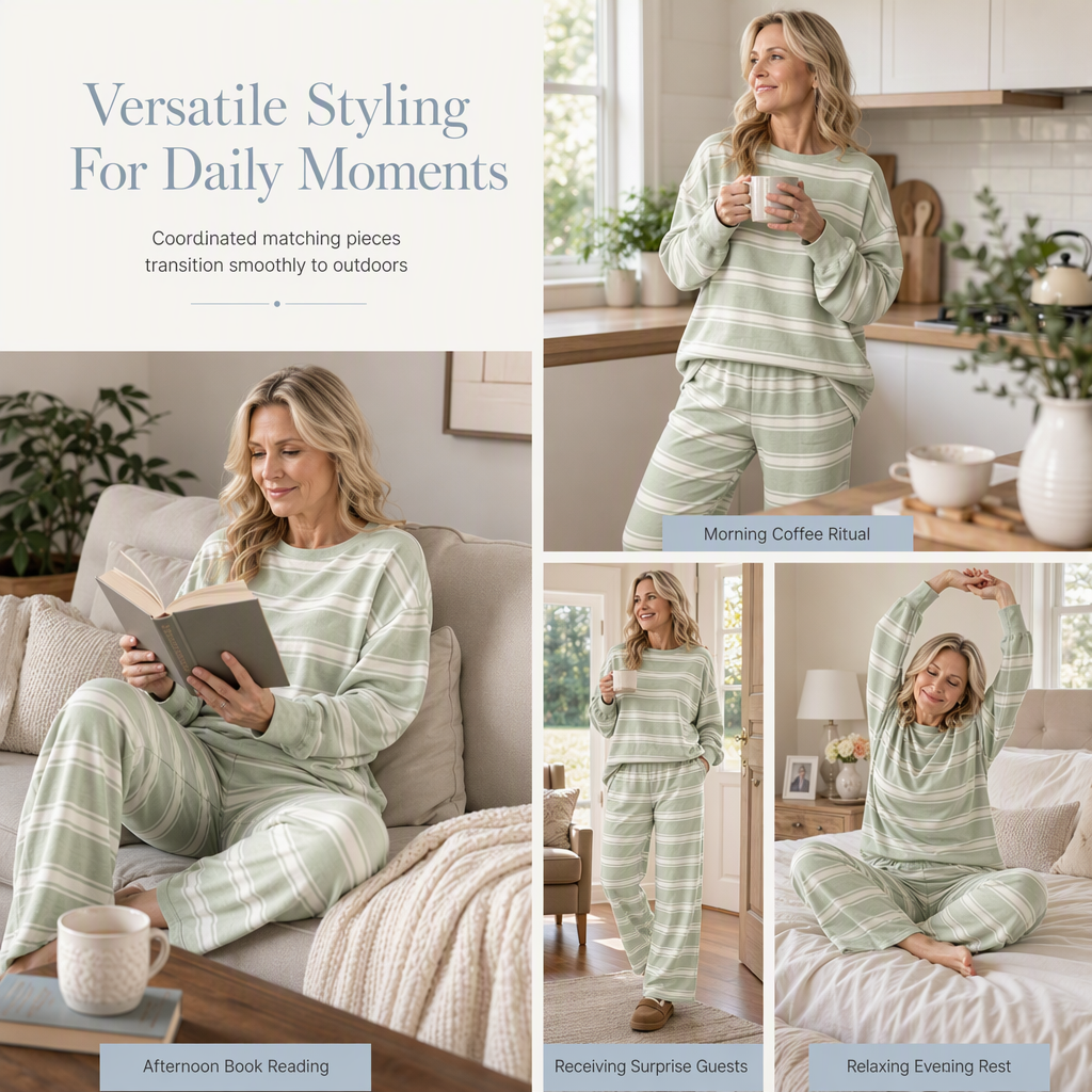 💖Black Friday Mega Deal – 50% off!💖Womens Casual Long Sleeve Top and Pants Two Piece Set Fashion Striped Lounge Set