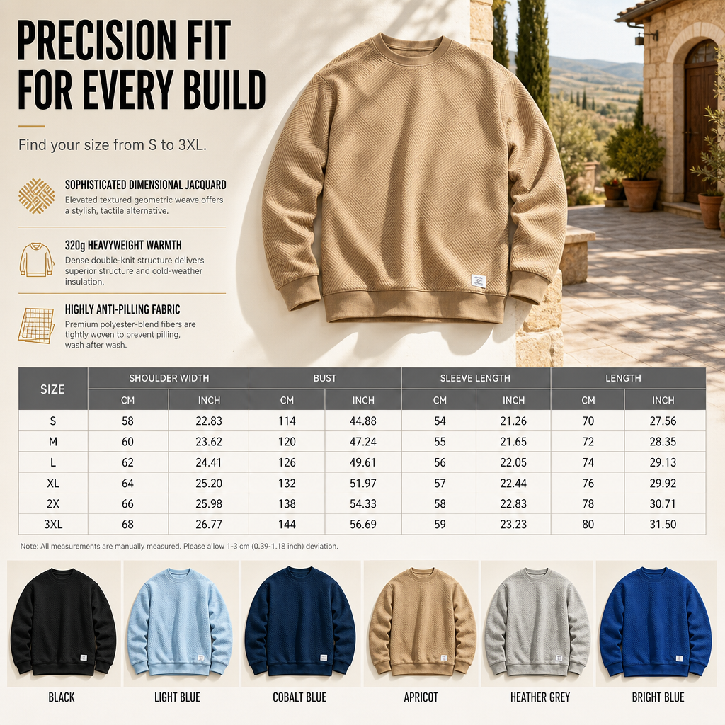 🖤Black Friday Sale:50% OFF🖤 Mens Long Sleeve Jacquard Crew Neck Sweatshirt Loose Fit Thickened Autumn Winter Top Plus Size