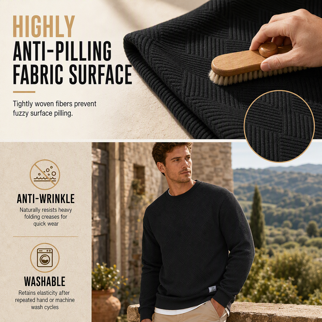 🖤Black Friday Sale:50% OFF🖤 Mens Long Sleeve Jacquard Crew Neck Sweatshirt Loose Fit Thickened Autumn Winter Top Plus Size